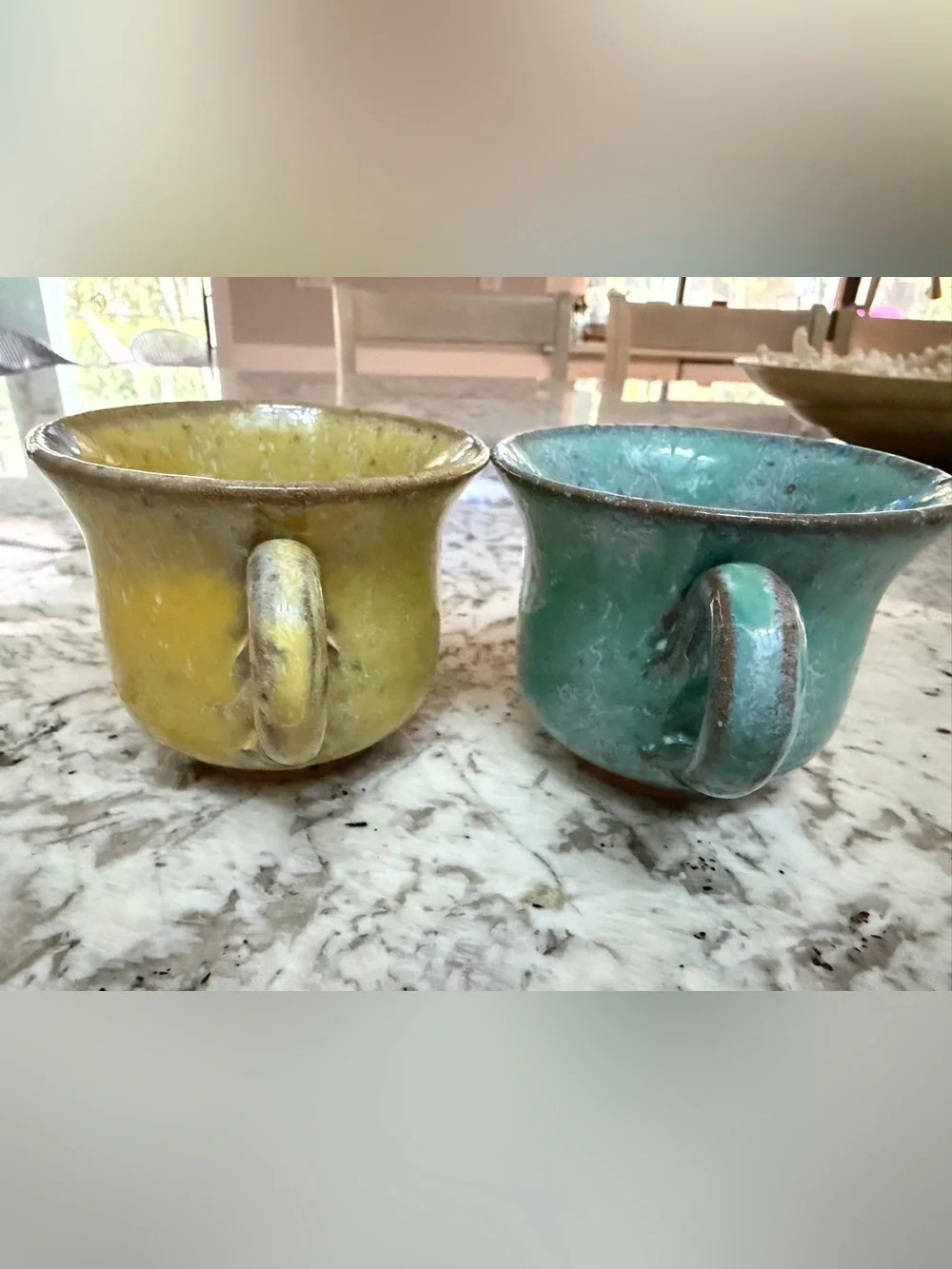 POTERIES DE LA VALLEE NOIRE FRANCE ARTISAN MADE MUG SET - Yellow & Turquoise